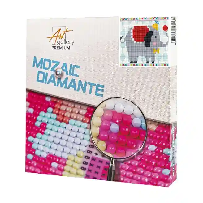 Elefant festiv, 20x20 cm, mozaic cu diamante