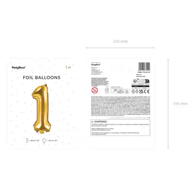 Balon de folie Cifra "1", 35 cm, aur