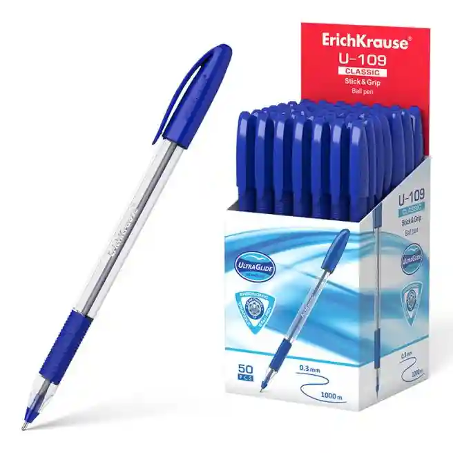 Ручка шариковая ErichKrause 1 мм UltraGlide Stick&Grip U-109, синяя