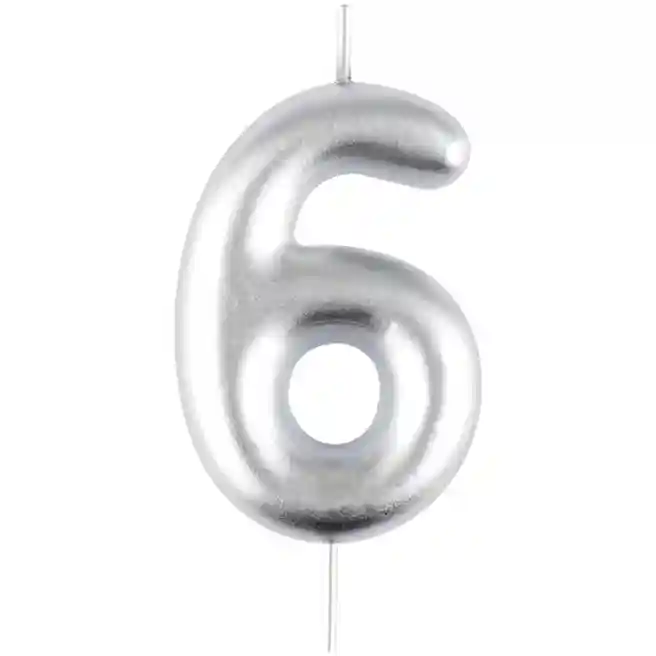 Свеча для торта MESHU Цифра 6, 6см, серебряная