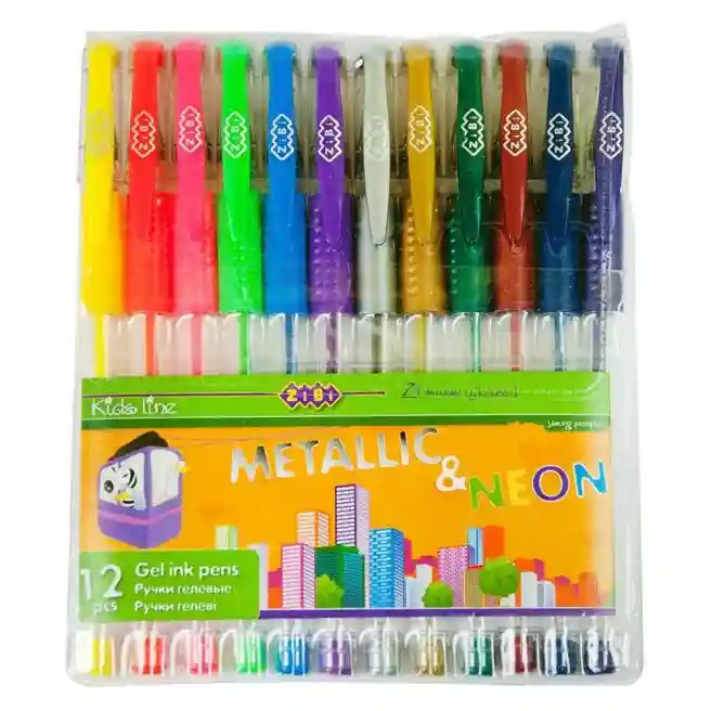 Set de 12 pixuri gel, ZiBi, NEON+METALLIC