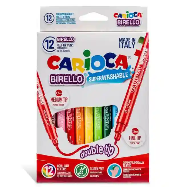 Набор фломастеров Carioca Birello, двусторонние, 12 цветов