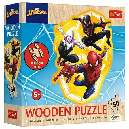 TF Puzzle "50 Wooden Contour Puzzle" - Spider-Man ready in action / Disney Marvel Spiderman, cod 61439