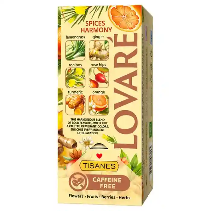 Ceai LOVARE TISANES Spices Harmony 24 plicuri cu ghimbir și curcuma