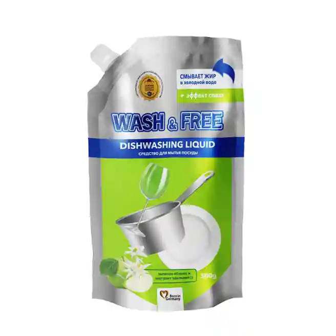 Lichid de spălat vase Wash&Free reumplere 500 ml Extract de măr verde și edelweiss