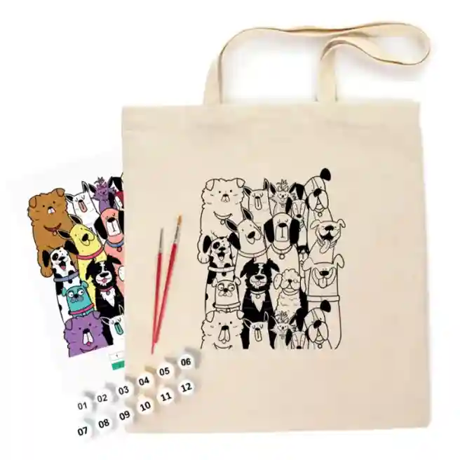 Set de pictat, Eco shopper, "Cățeluși", bumbac 220 g. 38*24cm, Rosa Talent