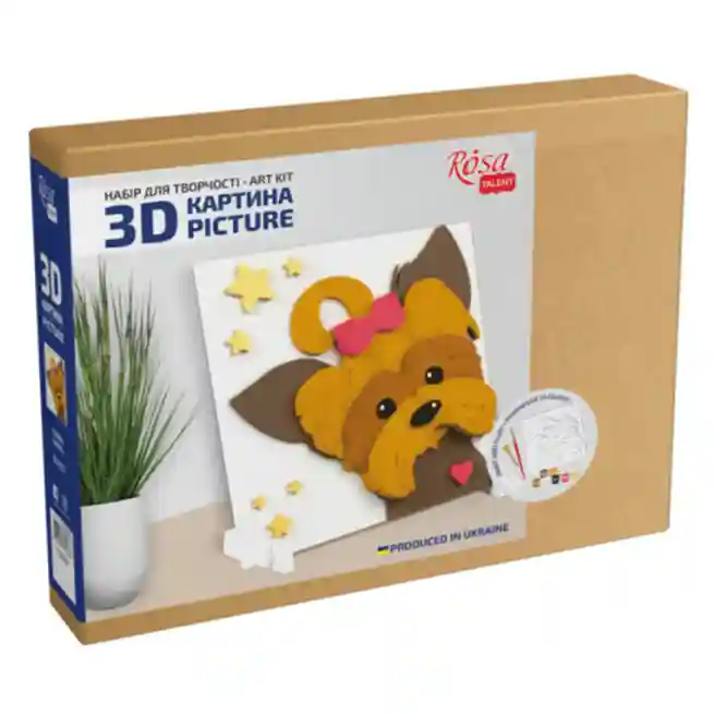 Set, pictură 3D, „Doggy”, grunduit din plăci de fibre, 18x18cm, ROSA TALENT