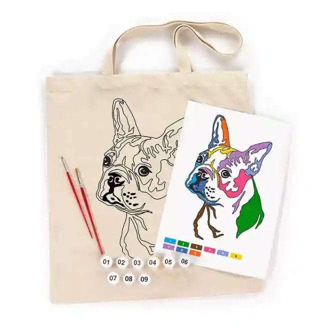 Set de pictat, Eco shopper, „Mops colorat“, bumbac 220 g. 38*24cm, ROSA Talent
