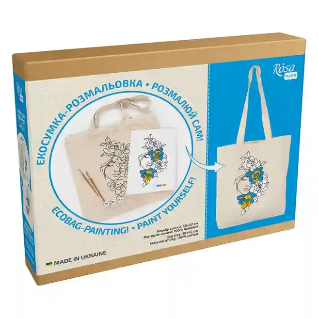 Set de pictat, Eco shopper, „Flori inpltita in par“, bumbac 220 g. 38*24cm, ROSA Talent