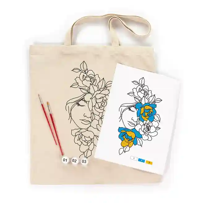 Set de pictat, Eco shopper, „Flori inpltita in par“, bumbac 220 g. 38*24cm, ROSA Talent
