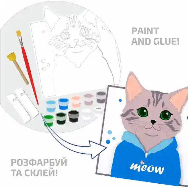 Набор, картина 3D, „Meow“, МДФ грунтованное, 18х20 см, ROSA Talent