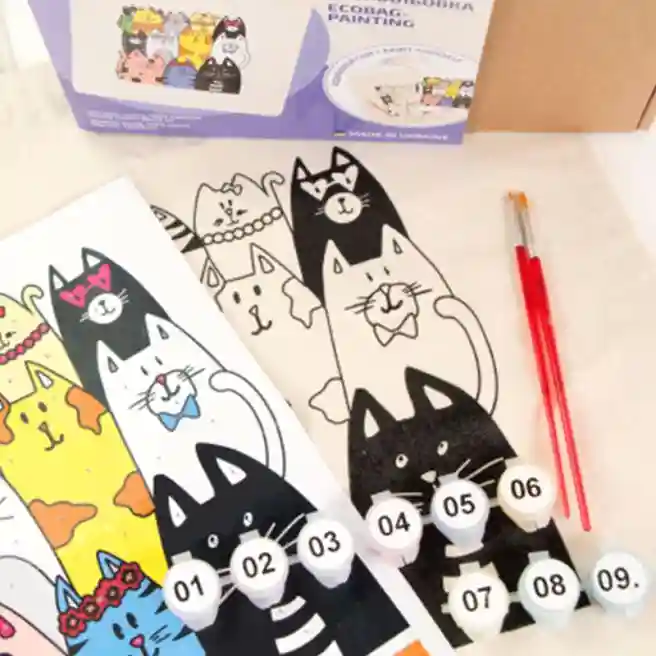 Набор, экосумка-раскраска, „Котики“, хлопок 220 г/кв.м,
38х42см