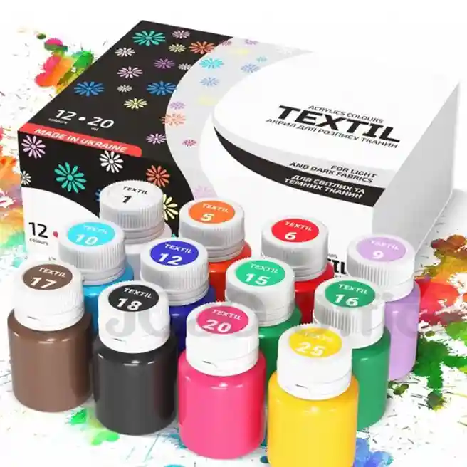 Set acril pentru textile, 12 culori, 20 ml, ROSA TALENT