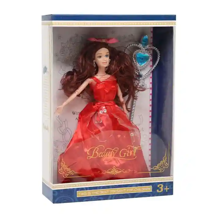 Păpușă în rochie de seară 28 cm, roșie, cod 822120