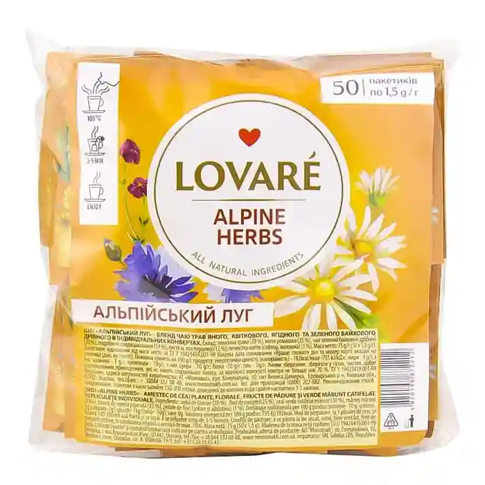 Чай LOVARE Alpine Herbs 50 пакетиков, в прозрачной упаковке цветочно-фруктовый (лемонграсс, апельсин)