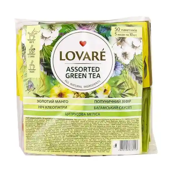 Чай LOVARE Citrus Melissa 50 пакетиков, в прозрачной упаковке, зеленый (мелисса)