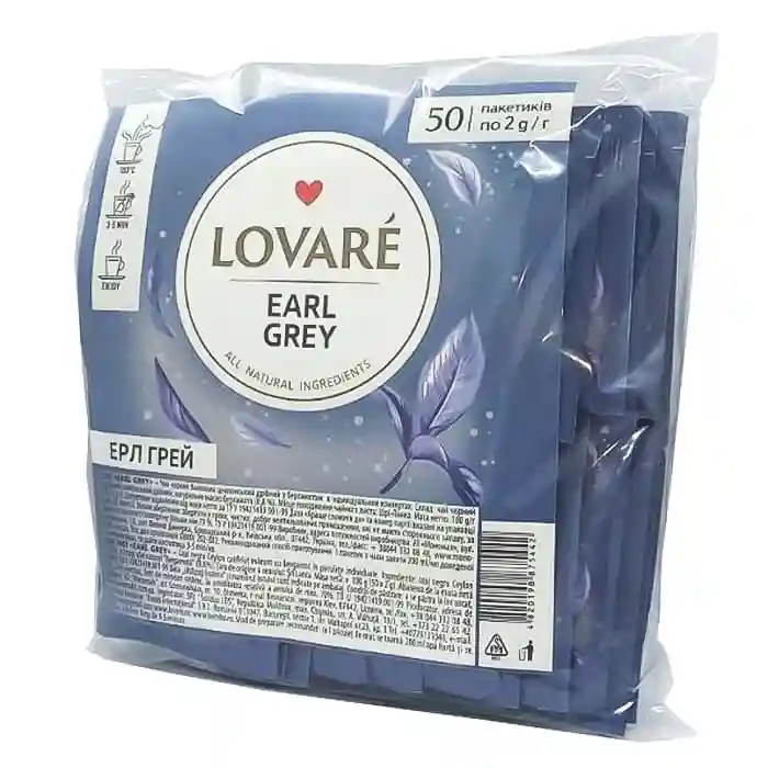 Чай LOVARE Earl Grey 50 пакетиков,  в прозрачной упаковке, черный (бергамот)