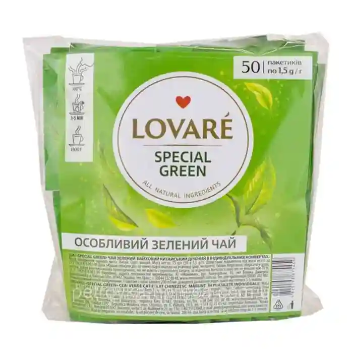 Чай LOVARE Special Green 50 пакетиков, в прозрачной упаковке, зеленый (высший сорт)