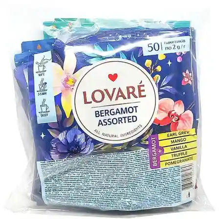 Чай LOVARE Bergamot Assorted 50 пакетиков, в прозрачной упаковке, черный (бергамот ассорти)