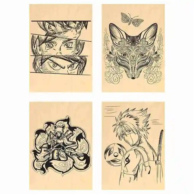 Set de plăci pentru pirogravură și pictură Trei Bufnițe "Anime", 4 buc., 15х21 cm