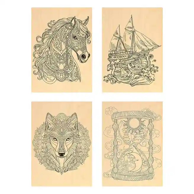 Set de table pentru ardere și pictură pe lemn "Antistres", 4 bucăți, 15x21 cm