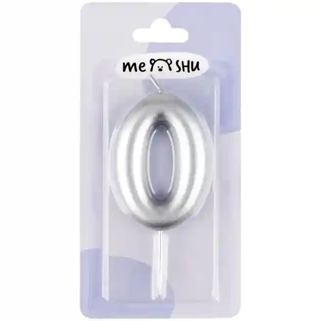 Lumânare pentru tort MESHU Cifra 0, 6 cm, argintie