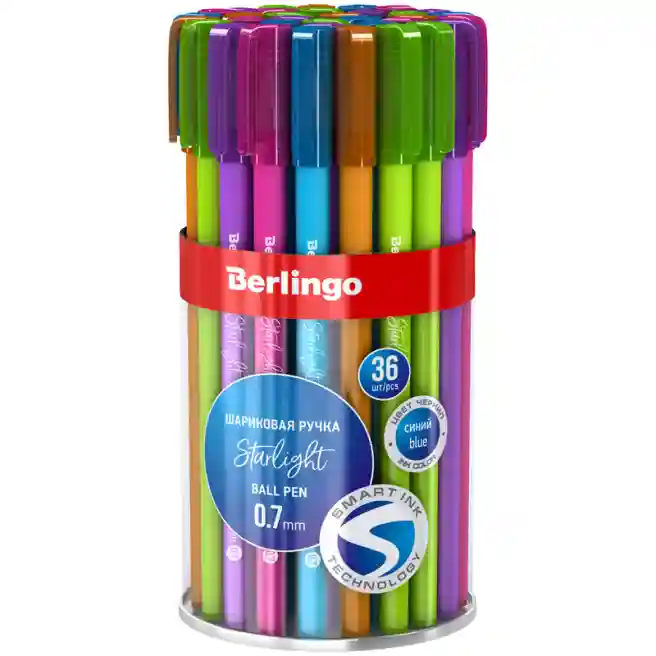 Pix cu bilă Berlingo "Starlight", albastru, 0,7mm,  țijă ascutțtă, tub cauciucat, asortat