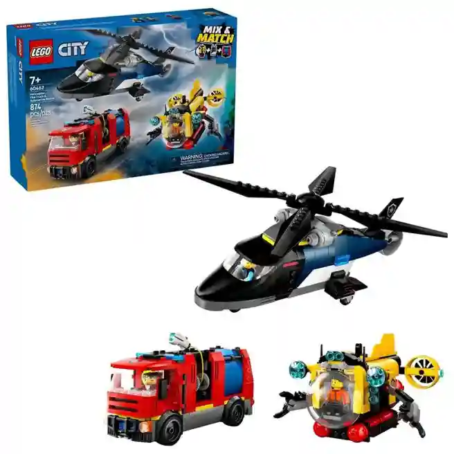 Constructor LEGO City Remix de elicopter, camion de pompieri și submarin, art. 60462