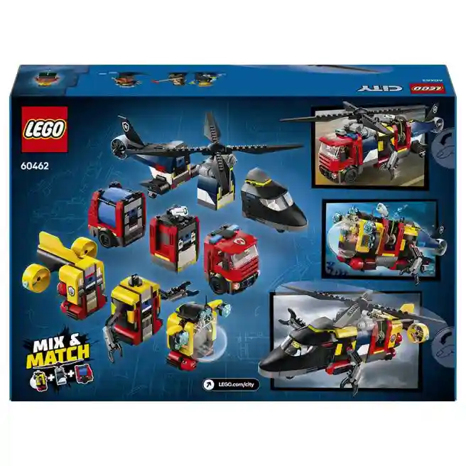 Constructor LEGO City Remix de elicopter, camion de pompieri și submarin, art. 60462