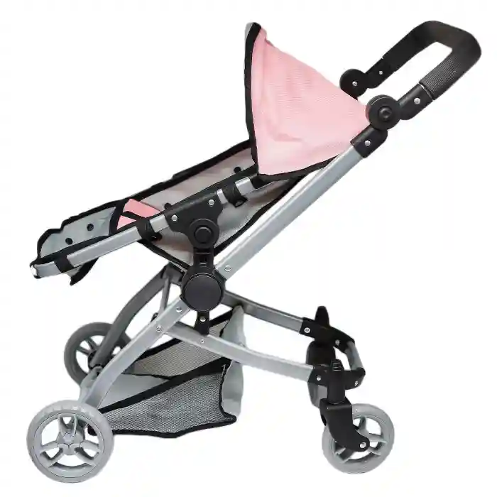 Коляска для куклы, малинового цвета с черными ручками, код 832001