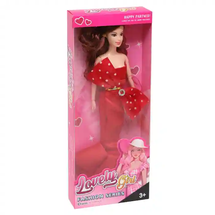 Păpușă în rochie de seară cu geantă, roșie, cod 835011