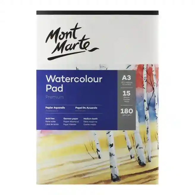 Bloc de desen A3, 180 gsm, 15 foi, pentru acuarelă, hârtie germană, granulație medie