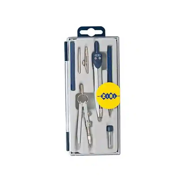 Set compas ZI-BI, Basis 7 elemente in boxa din plastic, albastru art.ZB.5306BS-03