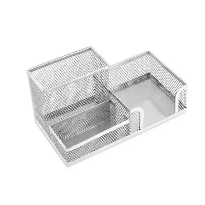 Suport de masa cu compartiment p/u blocuri de hirtie, din metal, tip plasa, argintie