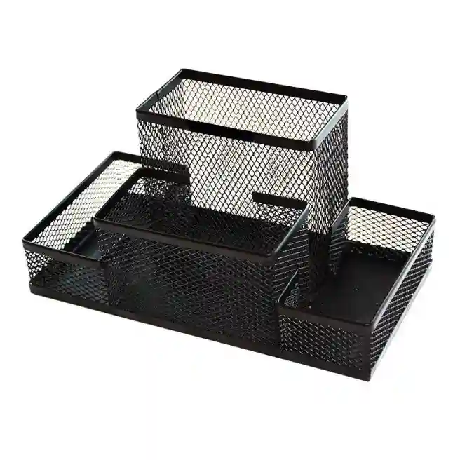 Suport de masa, din metal, tip plasa cu 4 despartituri, negru
