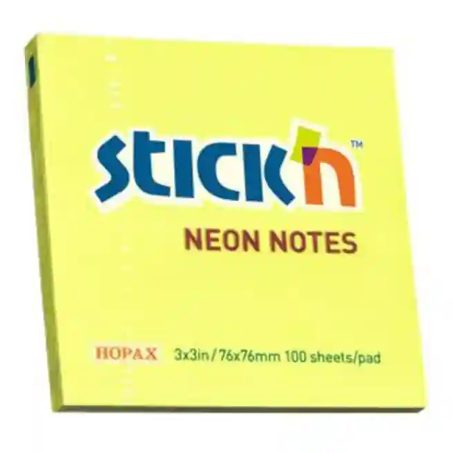 Блок для заметок 76x76мм/100л STICK`N, неон желтый, 100 листов
