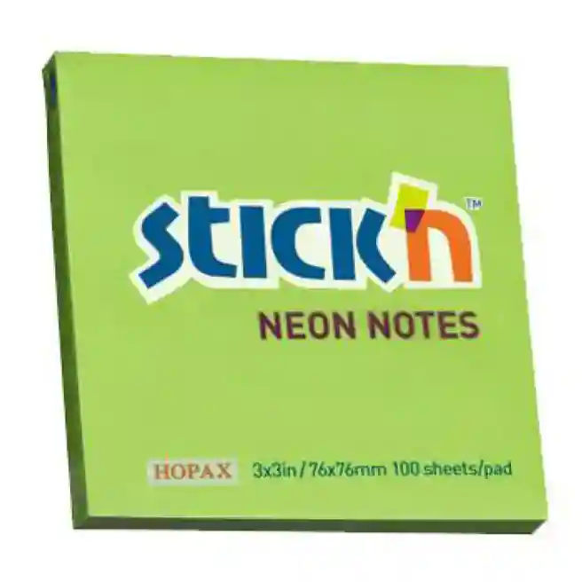 Блок для заметок 76x76мм/100л STICK`N, неон зеленый, 100 листов