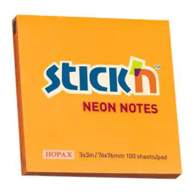 Блок для заметок 76x76мм/100л STICK`N, неон оранжевый, 100 листов