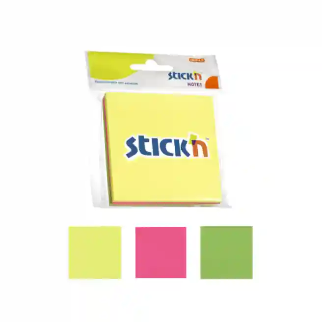 Bloc de hârtie pentru notițe STICKn, 76x76mm, (3 culori), neon, 50 file