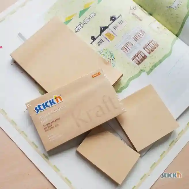 Bloc de hârtie pentru notițe STICKn, 76x127, 100 file, Kraft 21640