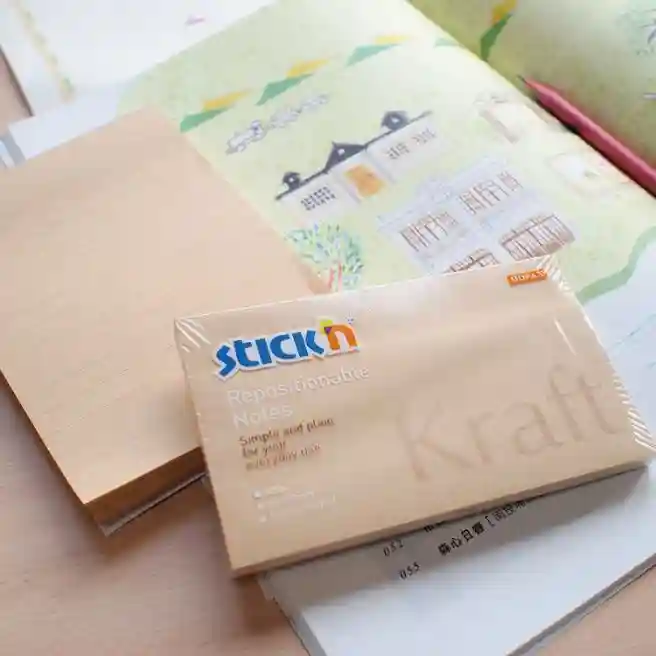 Bloc de hârtie pentru notițe STICKn, 76x127, 100 file, Kraft 21640