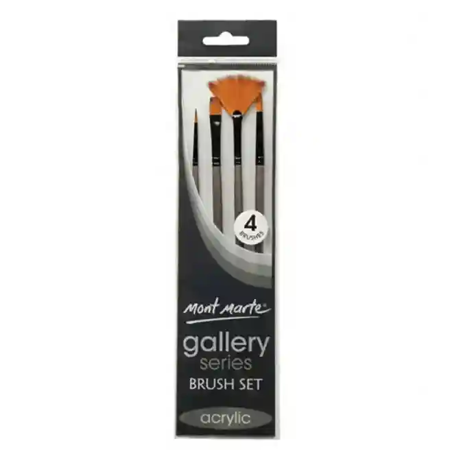 Набор кисточек Gallery акрил, плоские + веер, 4 штуки