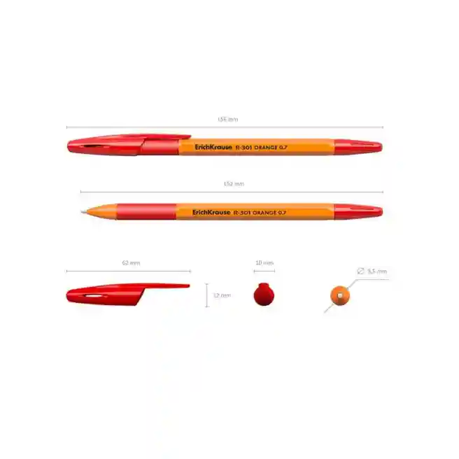 Ручка шариковая Erich Krause 0,7 мм Orange R-301, Stick&Grip, красный