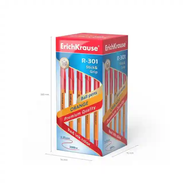 Ручка шариковая Erich Krause 0,7 мм Orange R-301, Stick&Grip, красный