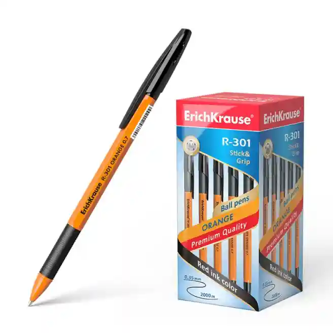 Pix roller Erich Krause 0,7mm Orange R-301, Stick&Grip, negru