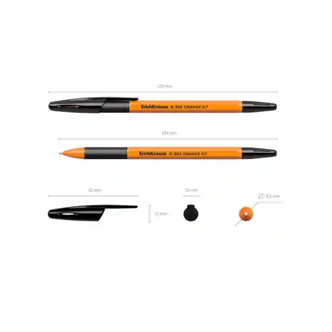 Pix roller Erich Krause 0,7mm Orange R-301, Stick&Grip, negru
