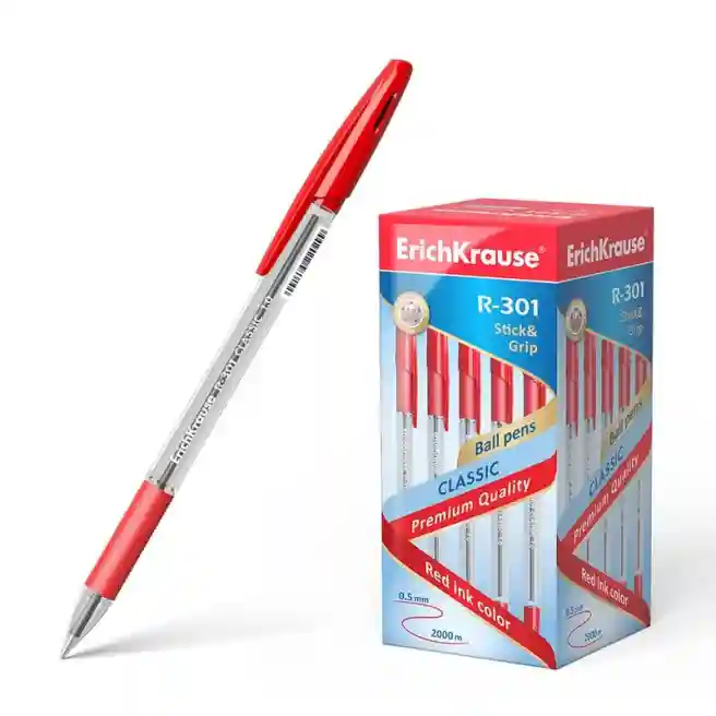 Pix cu bila Erich Krause 1mm, Classic R-301 Stick&Grip, roșu