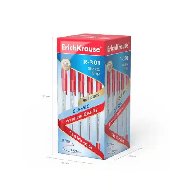 Pix cu bila Erich Krause 1mm, Classic R-301 Stick&Grip, roșu