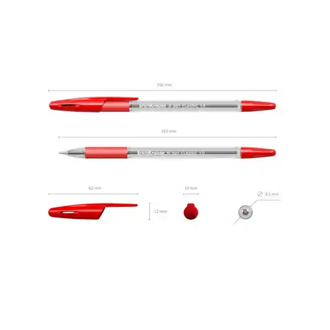 Pix cu bila Erich Krause 1mm, Classic R-301 Stick&Grip, roșu