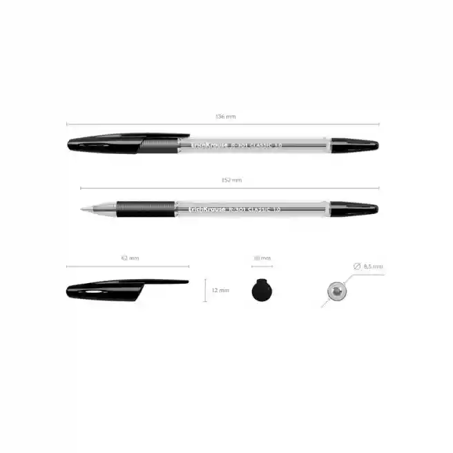 Pix cu bila Erich Krause 1mm, Classic R-301Stick&Grip, negru